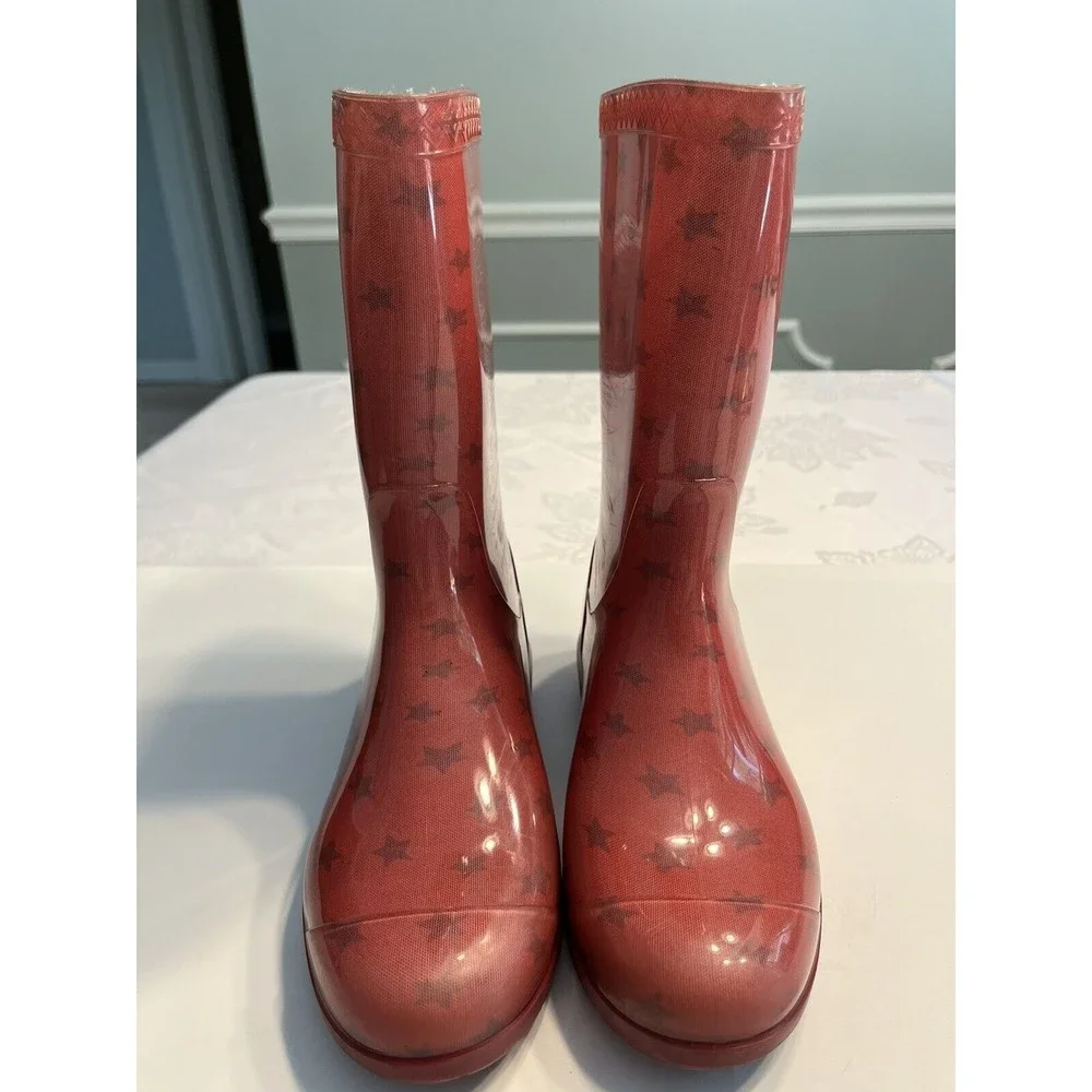 UGG Kids Youth Girls Boots Raana Rubber Rain Waterproof Pink Stars Size 5 ~ USA